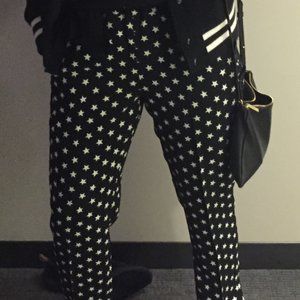 J CREW Black White STAR PRINT TIE-WAIST PANTS Cropped Capri Modern Womens Size 4